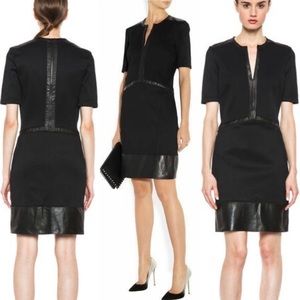 Helmut Lang black dress~leather jersey~v-neck~Sz.2